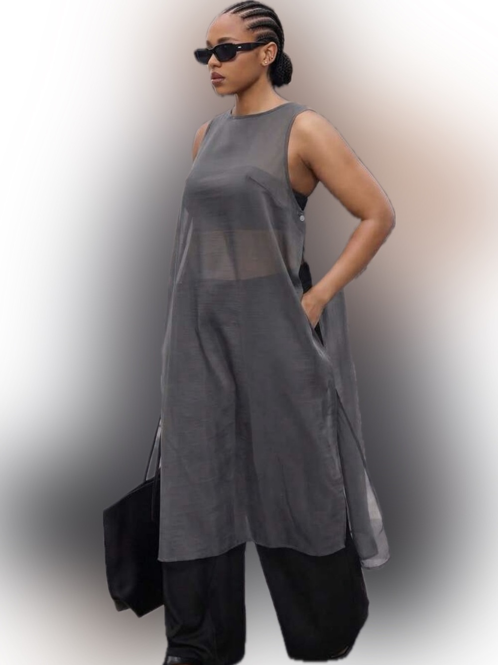 🩶 PLUS Gray Sheer Tunic 🩶
